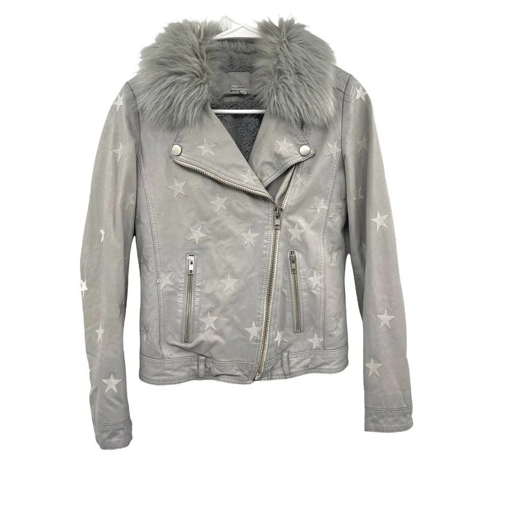 Samantha Sipos Womens Lambskin Jacket size XS Seeing Stars Faux Fur Grey